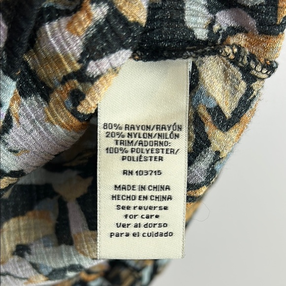 Zac & Rachel Graphic Black Yellow Gold and Blue Long Sleeve Blouse Size Medium - Picture 8 of 10